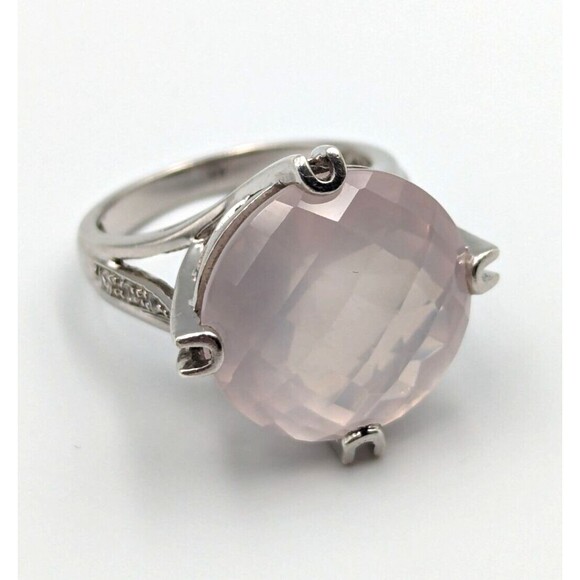 Sterling Silver 925 Checkerboard Cut Pink Chalcedony Clear Topaz Ring Sz 6 - Picture 15 of 16